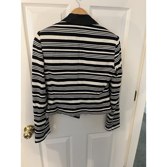 Antonia Melani Black Cream Striped One Button Jacket Size 4 Career Blazer - Picture 3 of 9